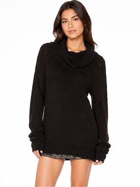 Free People By Your Side Cowl Neck Sweater Pullover XS Black